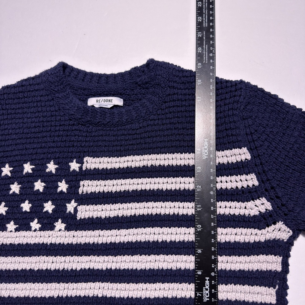 RE/DONE Chunky Knit Sweater Womens Small Navy Cropped Pullover - Picture 7 of 8